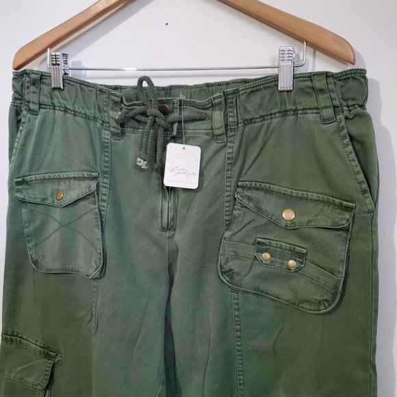 NWT FREE PEOPLE Women's XL Tahiti Kelp Green Low Rise Slouchy Ankle Cargo Pants - Picture 4 of 16
